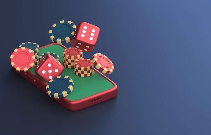 Meja blackjack dengan kartu dan chip di platform slot besar